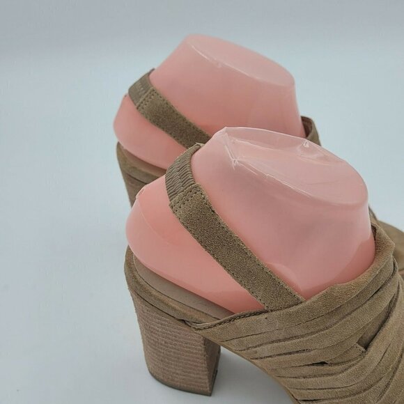 Matisse Mummy Sling Tan Suede Slingback Peep Toe 3" Block Heel Bootie Size 7M - Picture 8 of 11